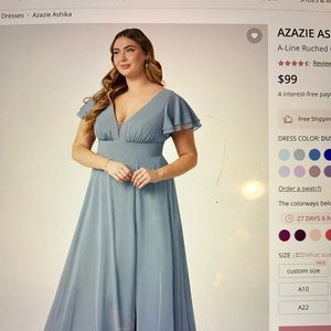 Azazie dusty blue long dress size 10 ashika style